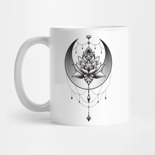 Celestial Crescent Moon and Mandala Lotus Flower Mug